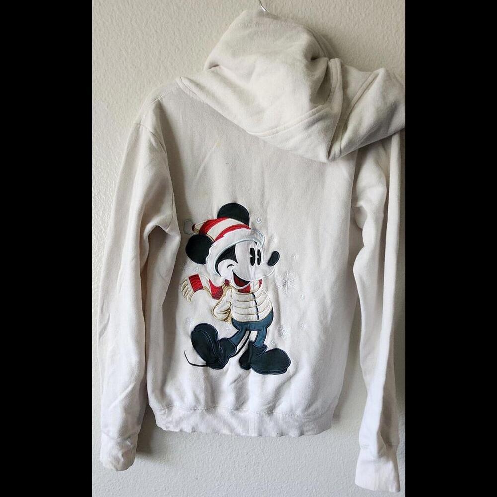 Disney Parks Christmas 2021 Mickey Mouse Hoodie Zip Sweatshirt XSmall White M3b